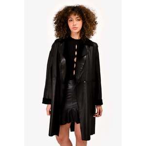 Gucci Black Leather Lined Coat Size 42 (Missing Belt)